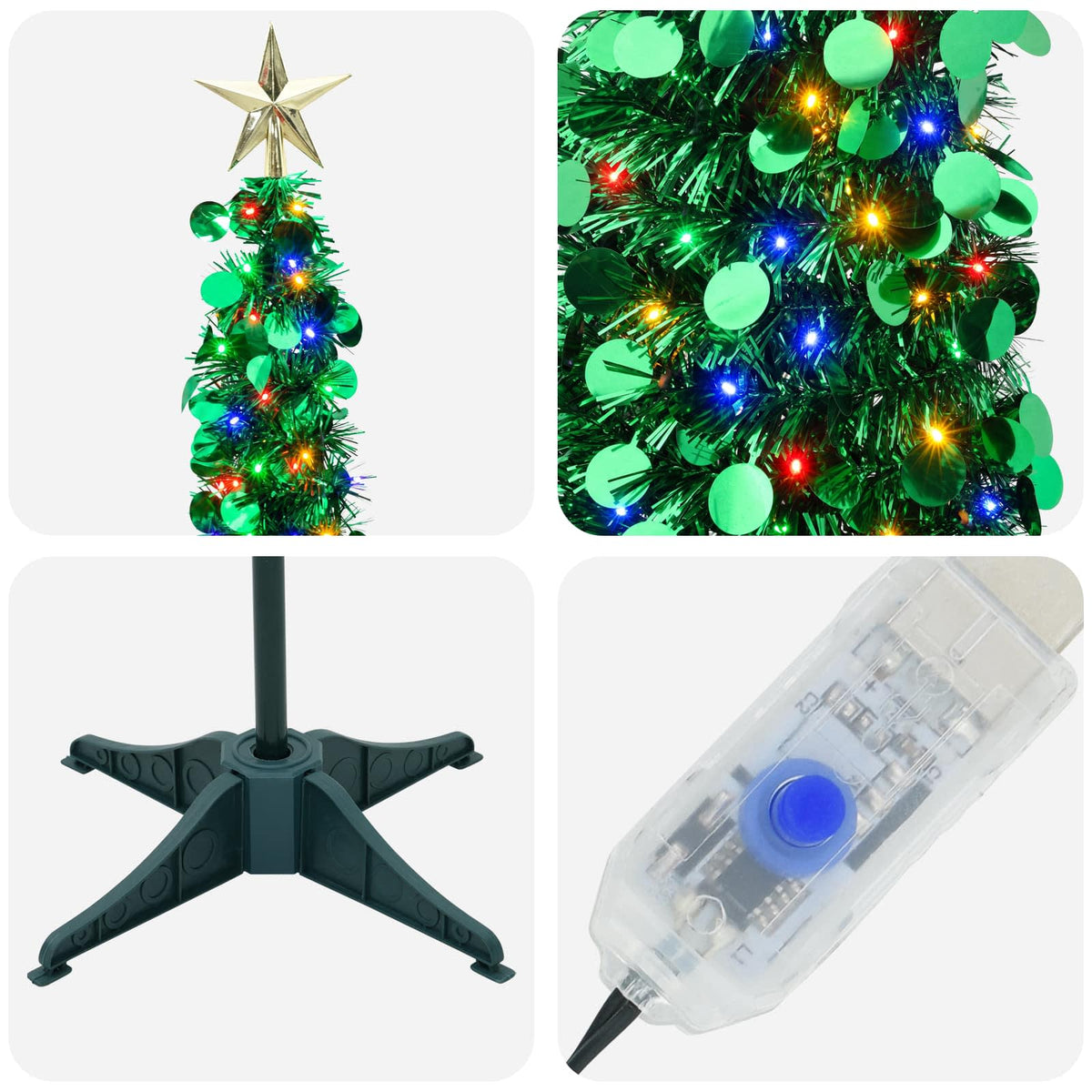 Iššokanti LED Kalėdų eglutė su žvaigžde viršūnėje 120 cm 50 LED