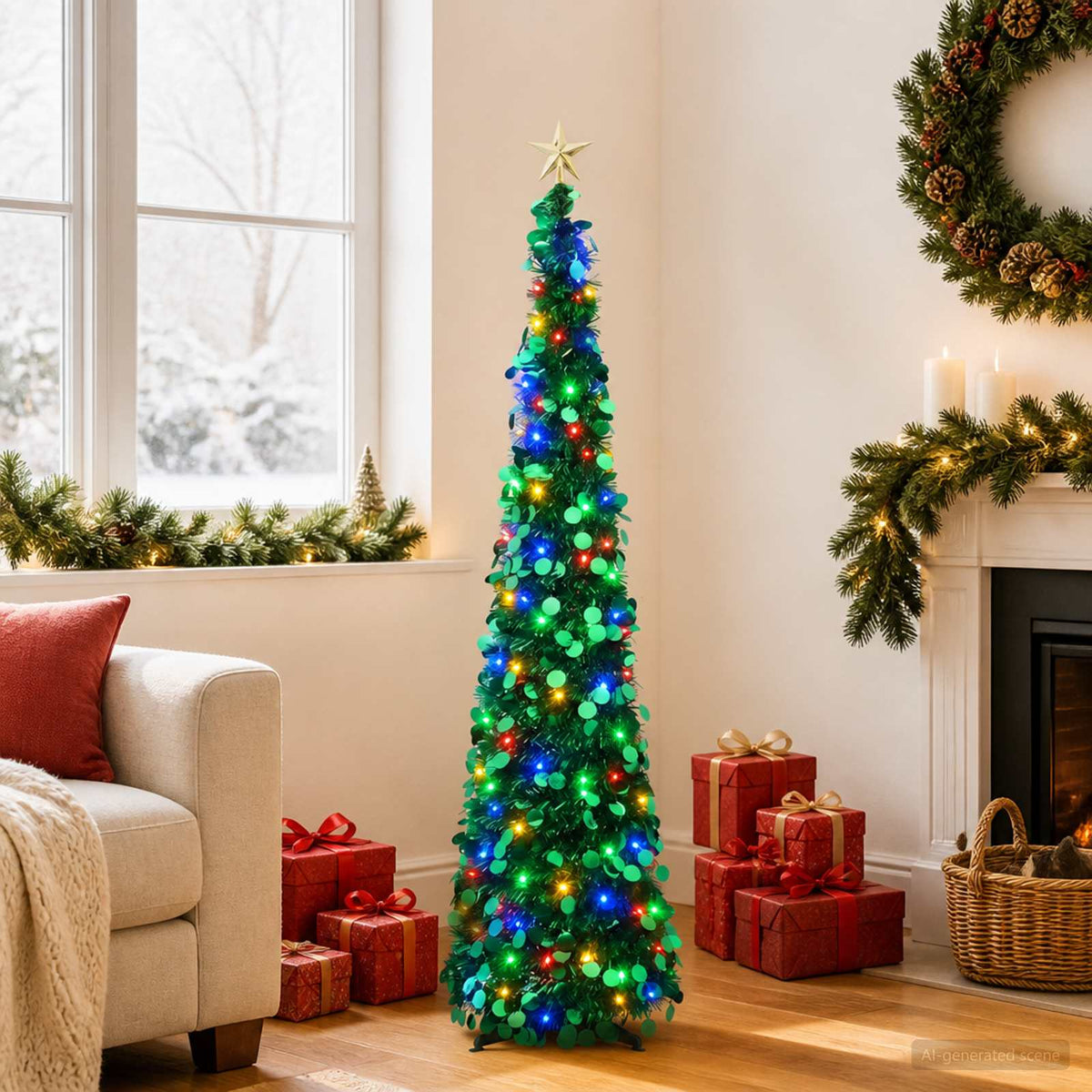 Iššokanti LED Kalėdų eglutė su žvaigžde viršūnėje 150 cm 50 LED