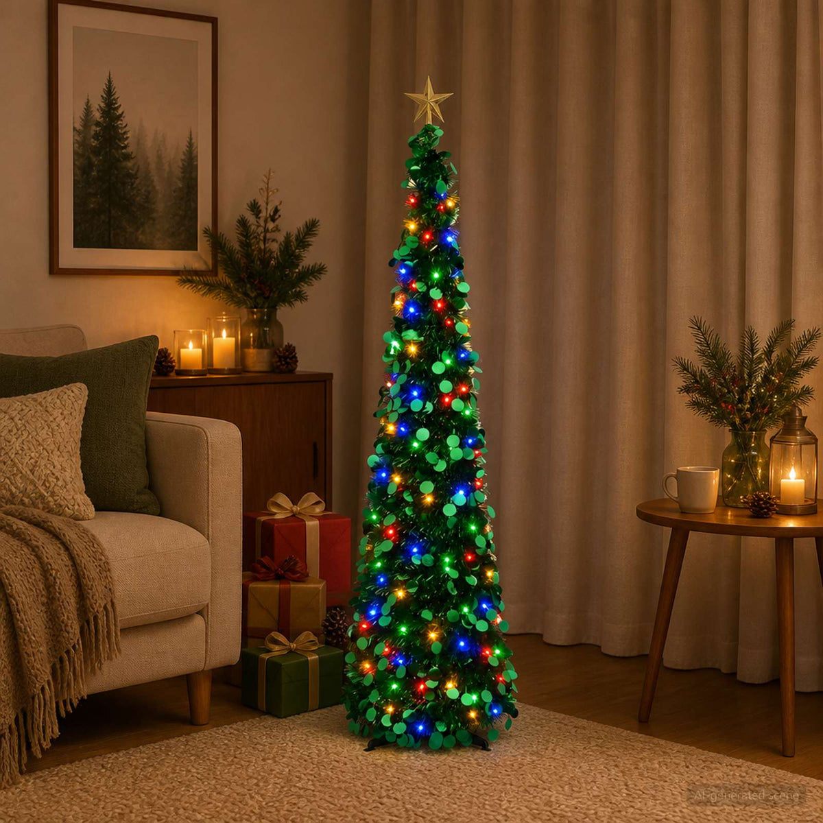 Iššokanti LED Kalėdų eglutė su žvaigžde viršūnėje 150 cm 50 LED