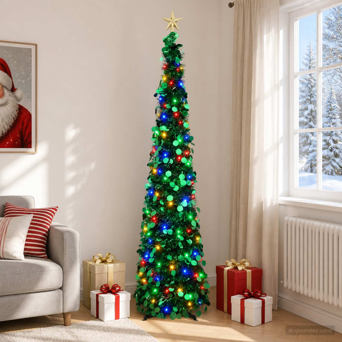 Iššokanti LED Kalėdų eglutė su žvaigžde viršūnėje 180 cm