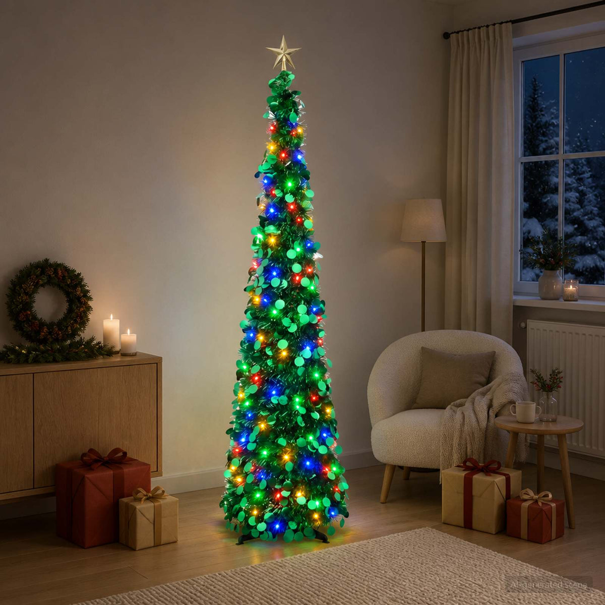 Iššokanti LED Kalėdų eglutė su žvaigžde viršūnėje 180 cm