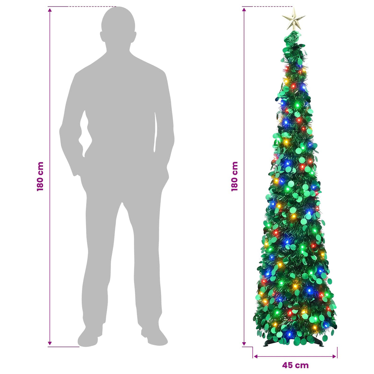 Iššokanti LED Kalėdų eglutė su žvaigžde viršūnėje 180 cm