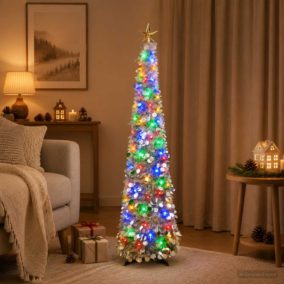 Iššokanti LED Kalėdų eglutė su žvaigžde viršūnėje 120 cm 50 LED