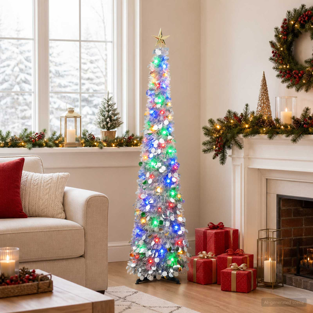 Iššokanti LED Kalėdų eglutė su žvaigžde viršūnėje 150 cm 50 LED