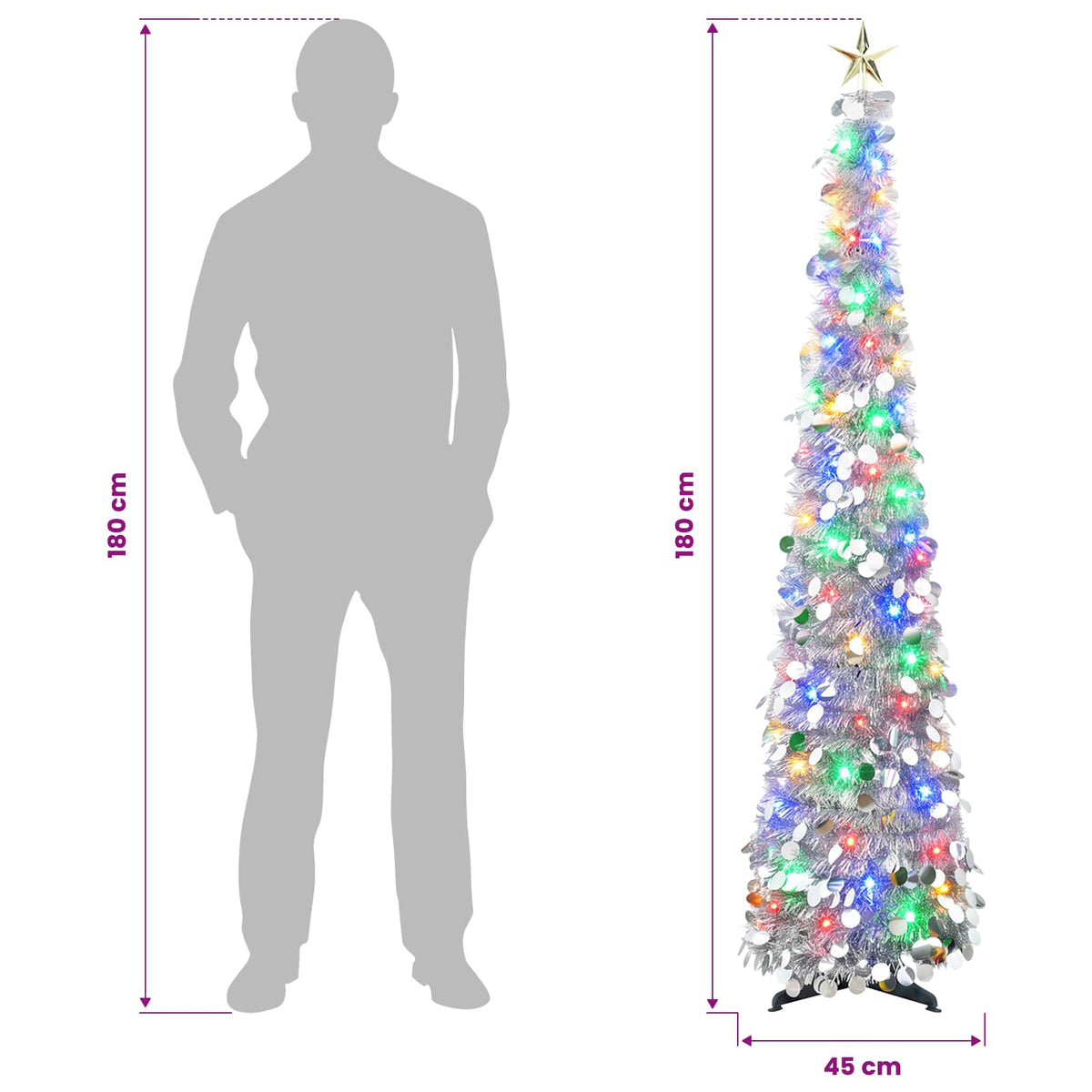 Iššokanti LED Kalėdų eglutė su žvaigžde viršūnėje 180 cm