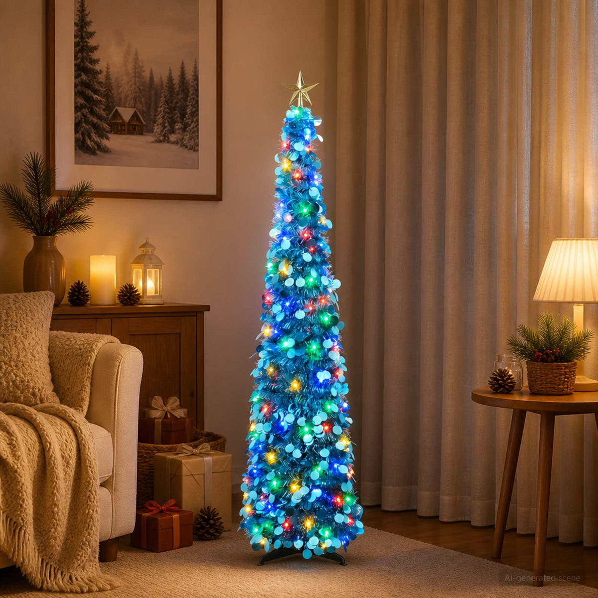 Iššokanti LED Kalėdų eglutė su žvaigžde viršūnėje 150 cm 50 LED