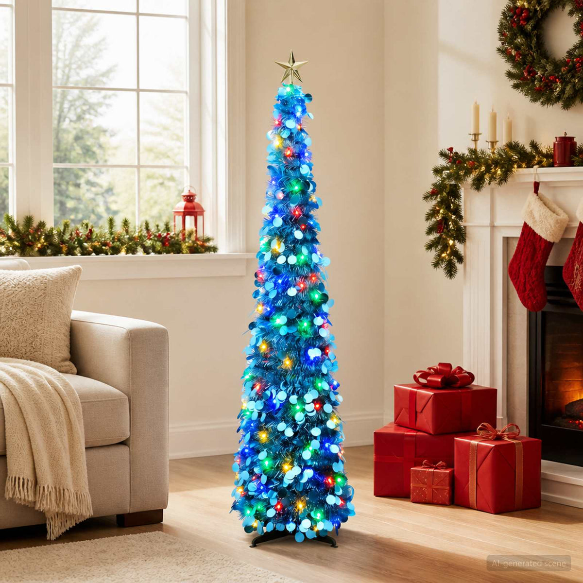 Iššokanti LED Kalėdų eglutė su žvaigžde viršūnėje 150 cm 50 LED