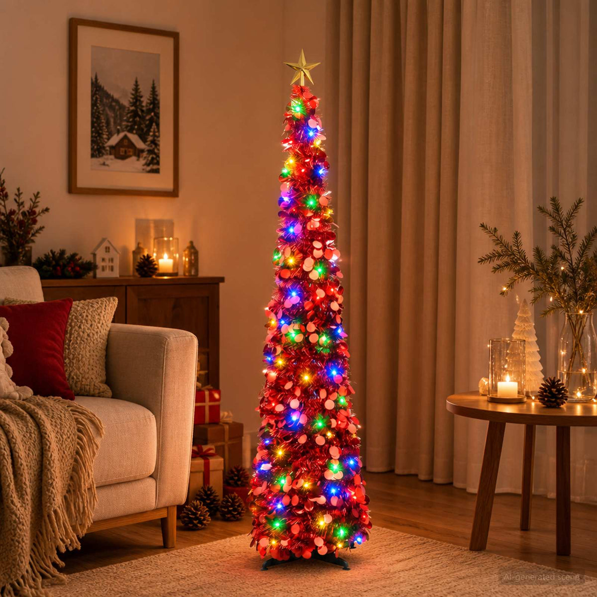 Iššokanti LED Kalėdų eglutė su žvaigžde viršūnėje 120 cm 50 LED