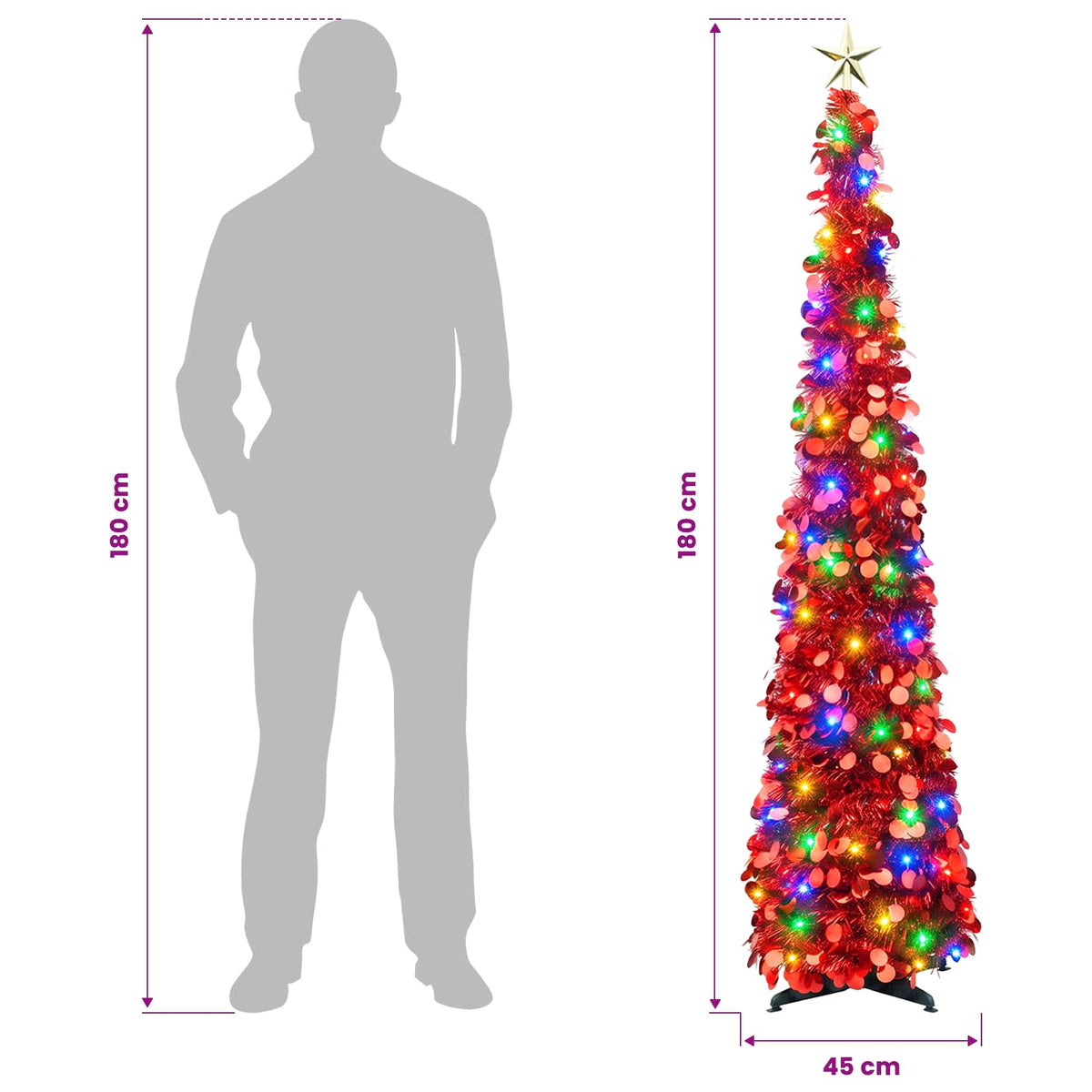 Iššokanti LED Kalėdų eglutė su žvaigžde viršūnėje 180 cm