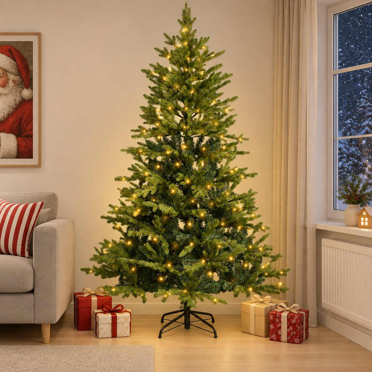 Dirbtinė Sulankstoma Kalėdų Eglutė 240 cm 300 LED Šilta balta
