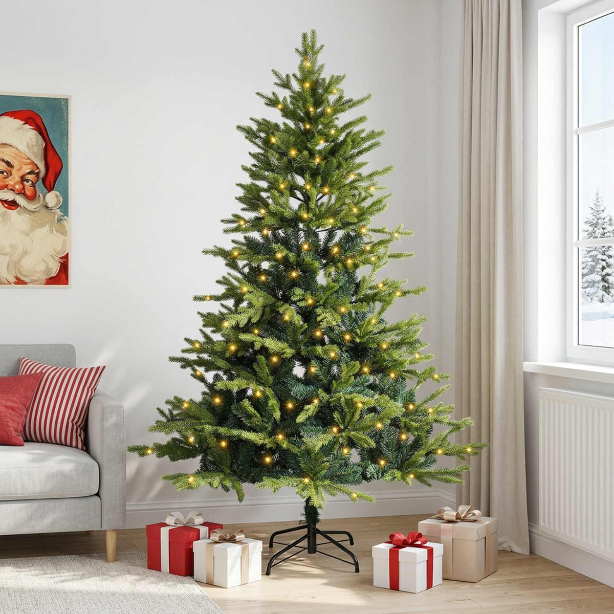 Dirbtinė Sulankstoma Kalėdų Eglutė 180 cm 300 LED Šilta balta