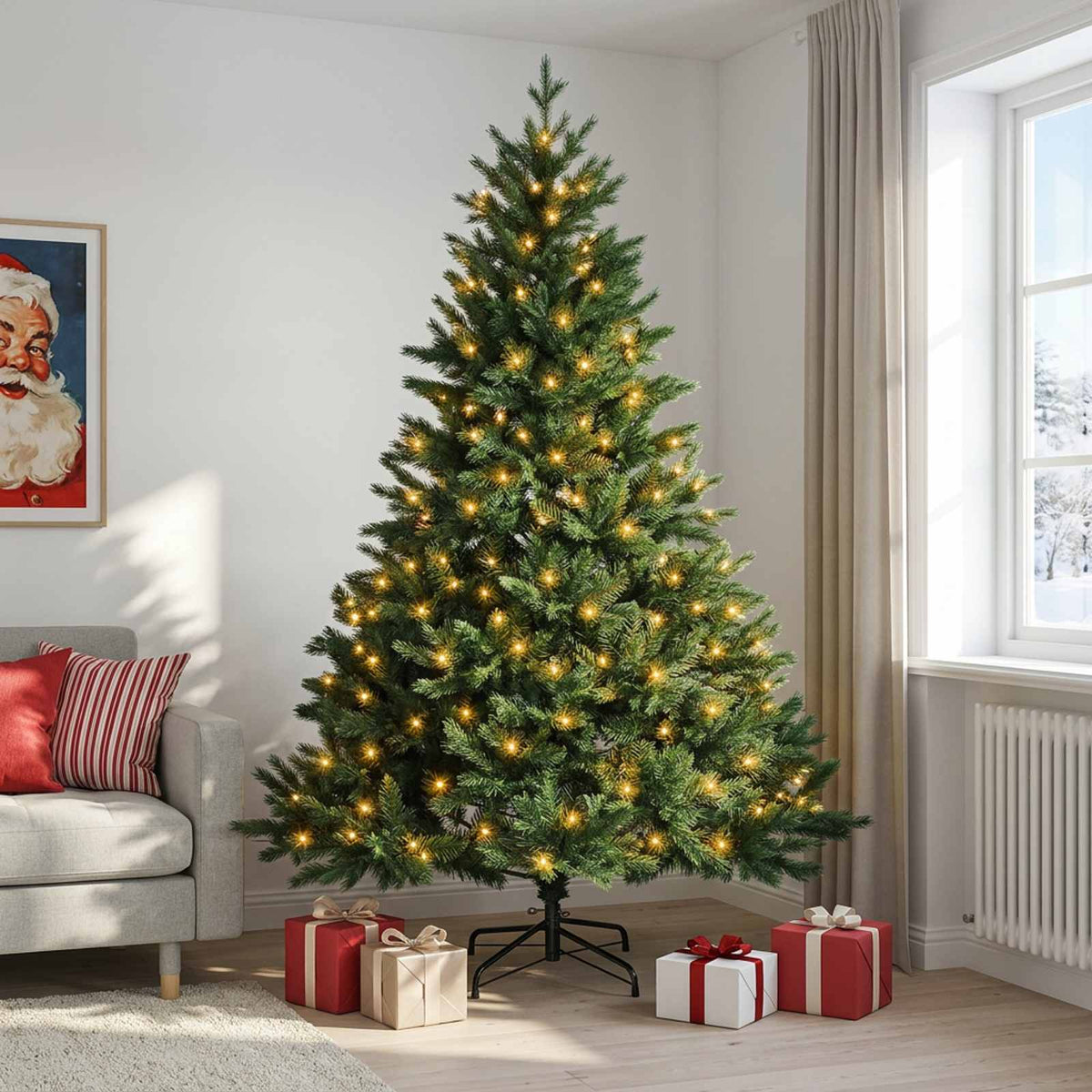Dirbtinė Sulankstoma Kalėdų Eglutė 120 cm 150 LED Šilta balta