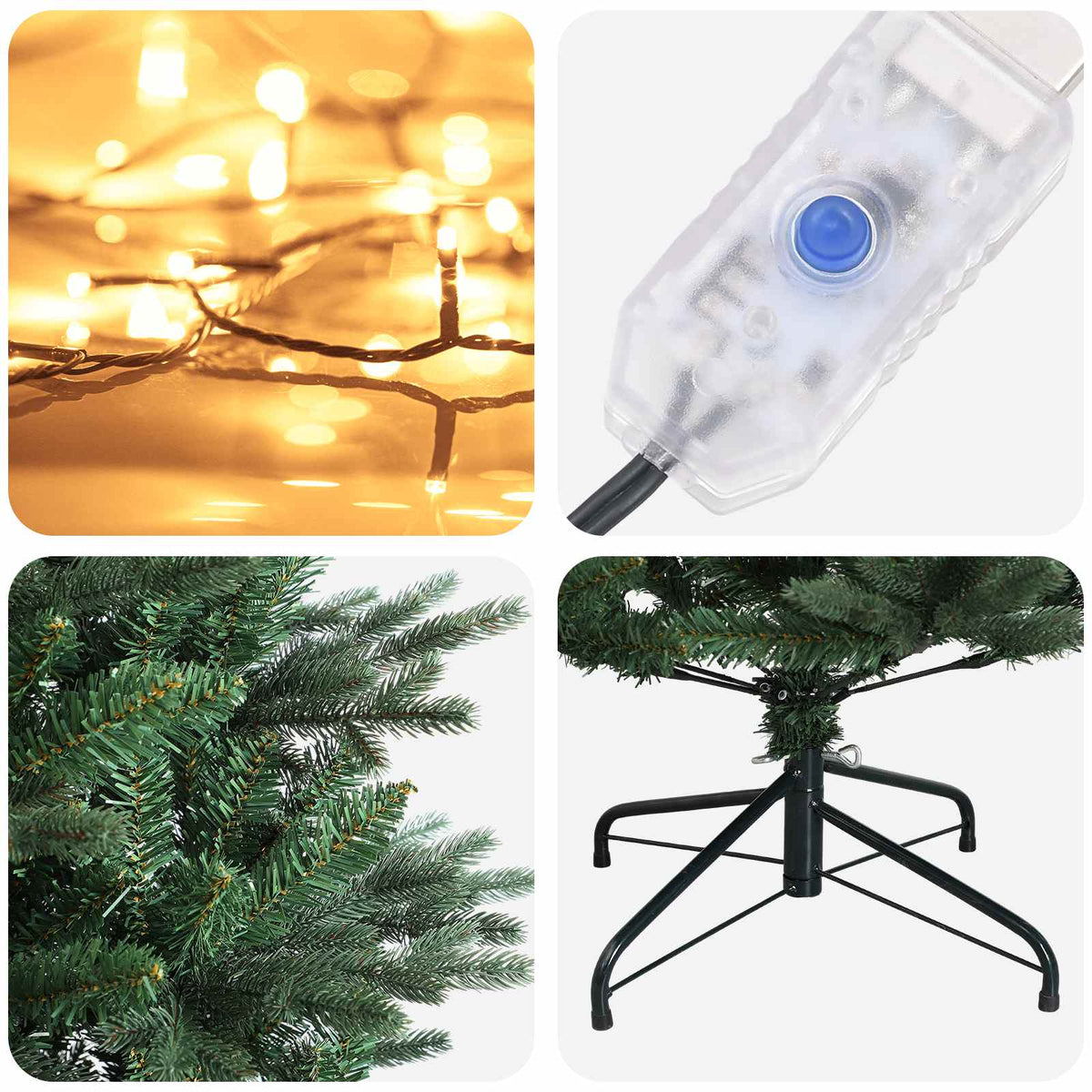 Dirbtinė Sulankstoma Kalėdų Eglutė 150 cm 150 LED Šilta balta