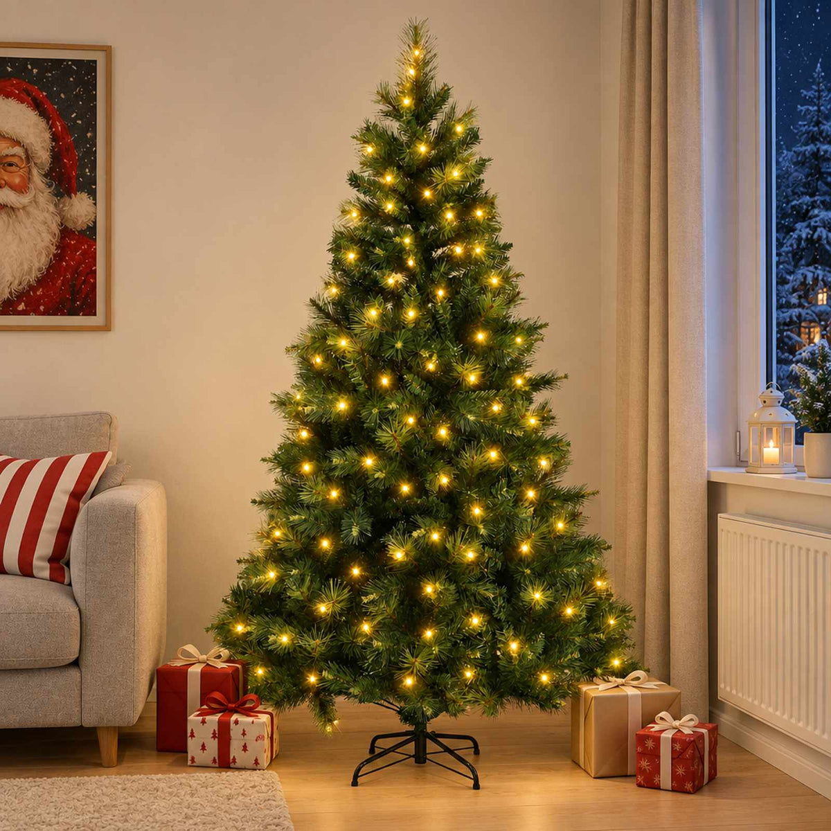 Dirbtinė Sulankstoma Kalėdų Eglutė 150 cm 150 LED Šilta balta