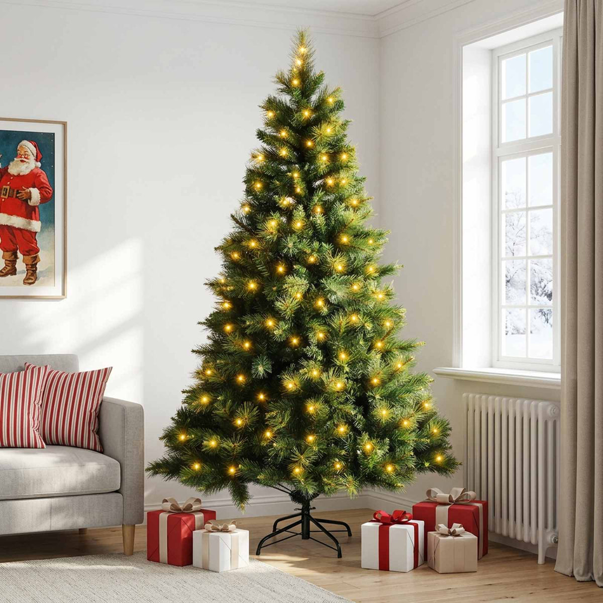 Dirbtinė Sulankstoma Kalėdų Eglutė 150 cm 150 LED Šilta balta
