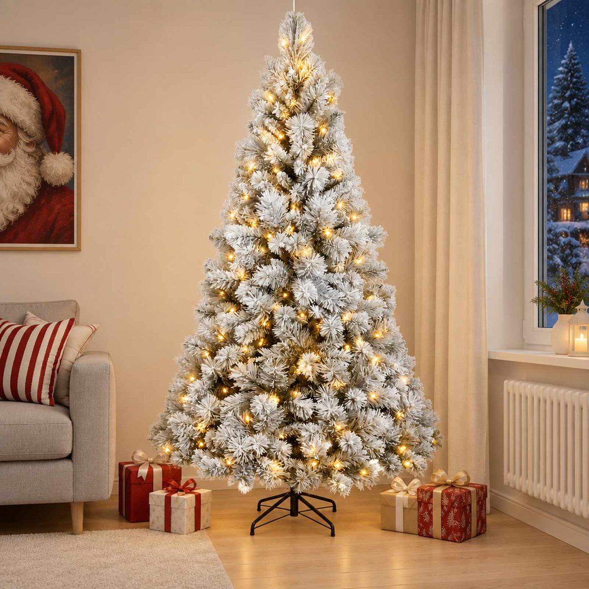 Dirbtinė Sulankstoma Kalėdų Eglutė 210 cm 300 LED Šilta balta