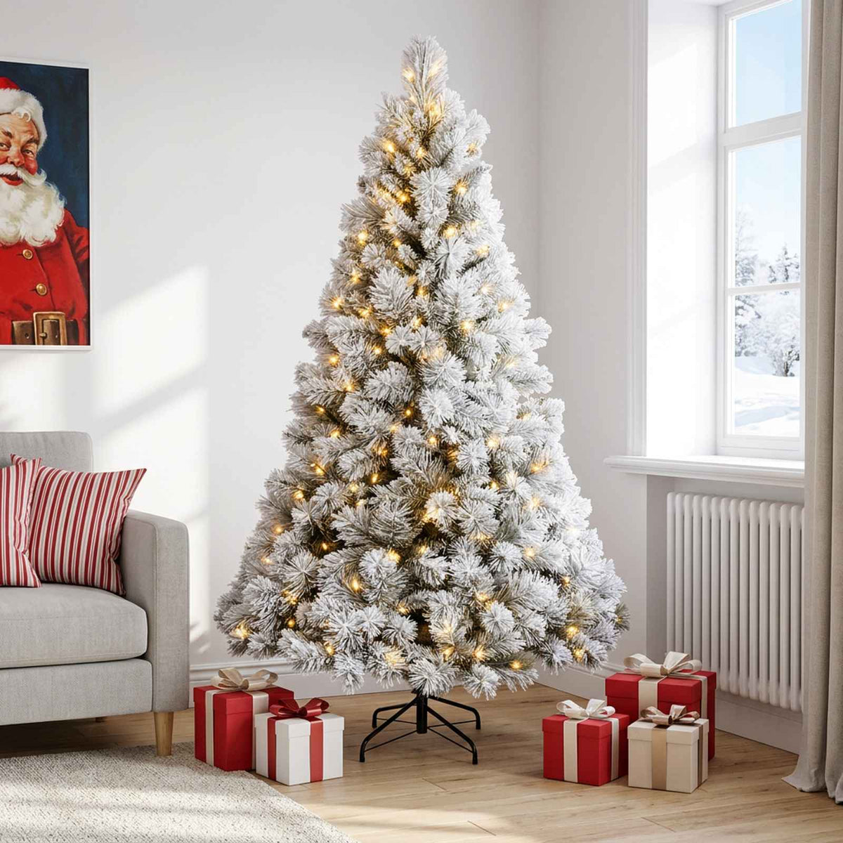 Dirbtinė Sulankstoma Kalėdų Eglutė 240 cm 300 LED Šilta balta