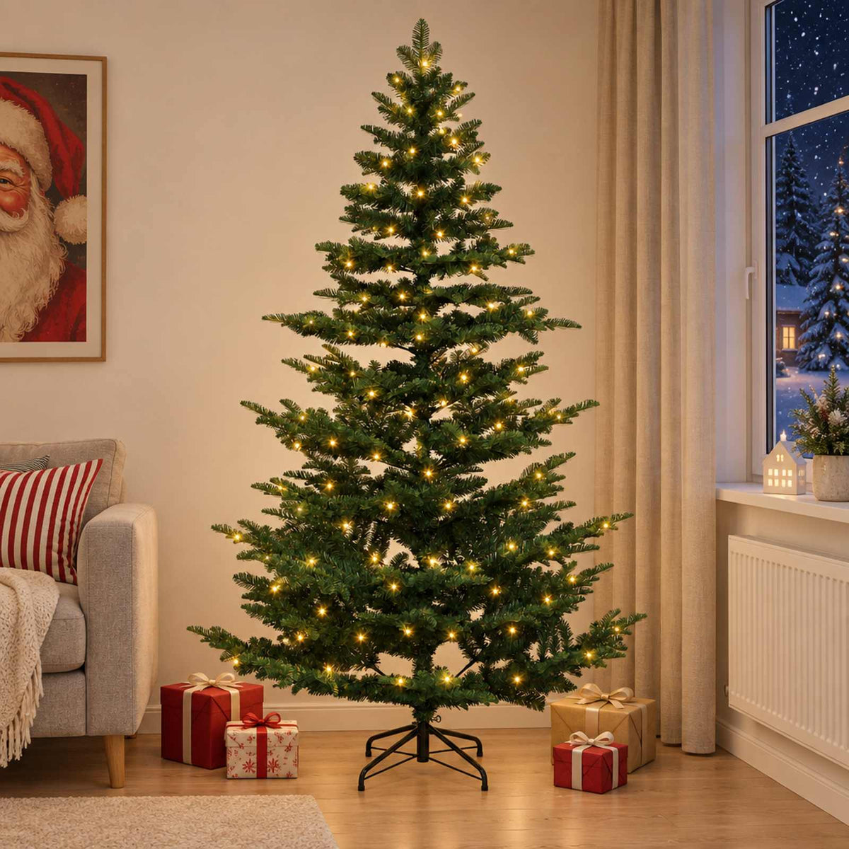 Dirbtinė Sulankstoma Kalėdų Eglutė 240 cm 300 LED Šilta balta