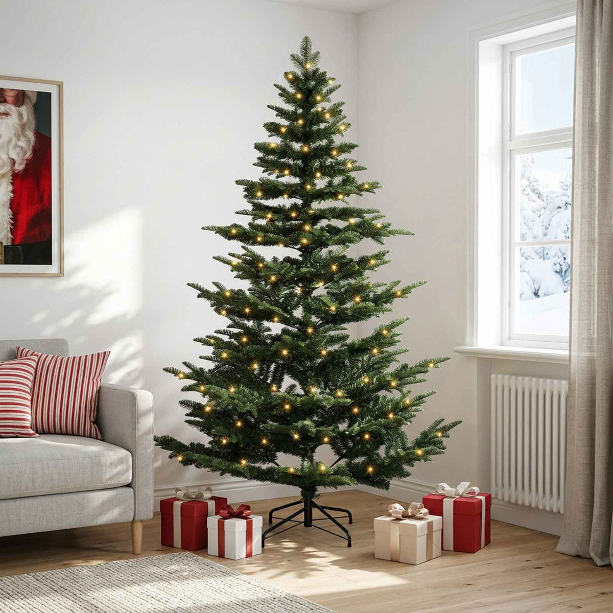 Dirbtinė Sulankstoma Kalėdų Eglutė 210 cm 300 LED Šilta balta