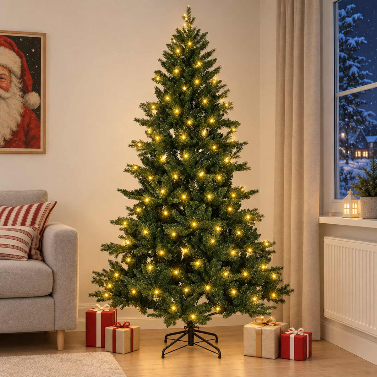 Dirbtinė Sulankstoma Kalėdų Eglutė 210 cm 300 LED Šilta balta