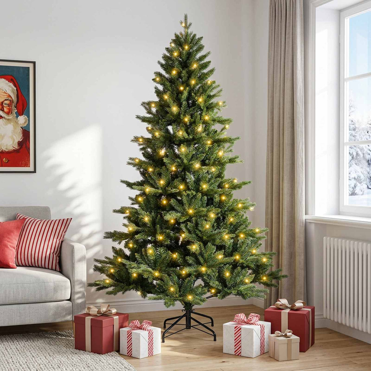 Dirbtinė Sulankstoma Kalėdų Eglutė 210 cm 300 LED Šilta balta