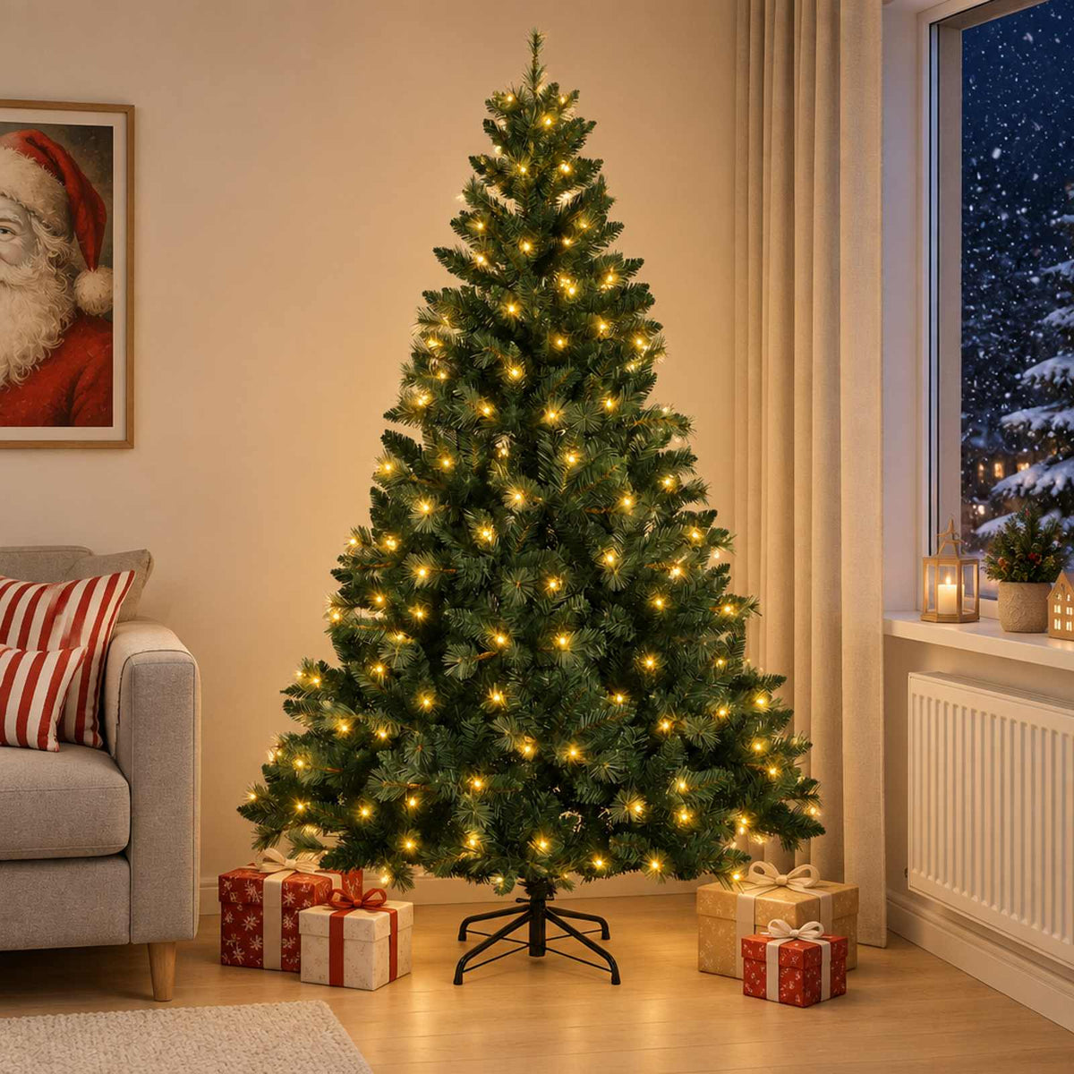 Dirbtinė Sulankstoma Kalėdų Eglutė 120 cm 150 LED Šilta balta