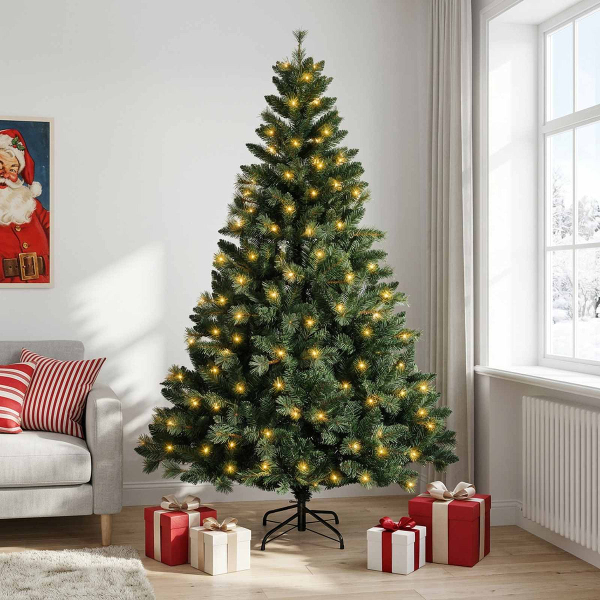 Dirbtinė Sulankstoma Kalėdų Eglutė 120 cm 150 LED Šilta balta