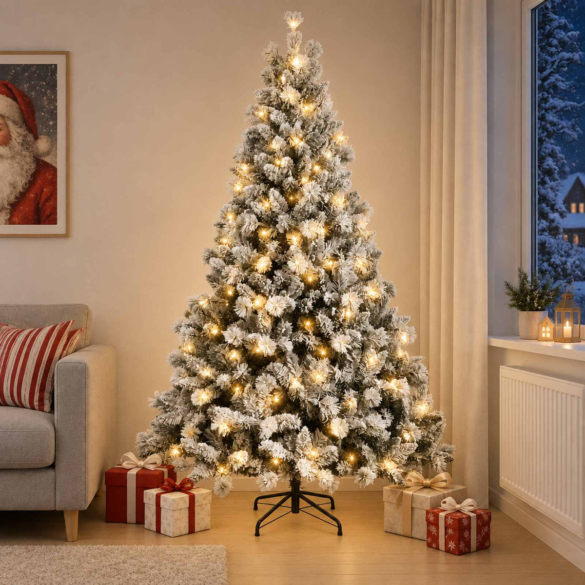 Dirbtinė Sulankstoma Kalėdų Eglutė 120 cm 150 LED Šilta balta