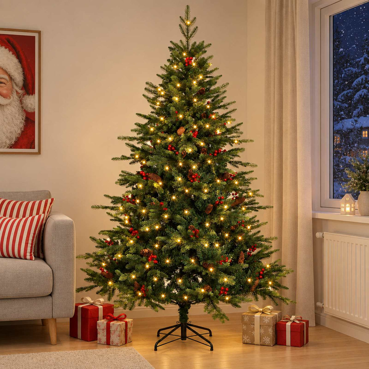Dirbtinė Sulankstoma Kalėdų Eglutė 120 cm 150 LED Šilta balta