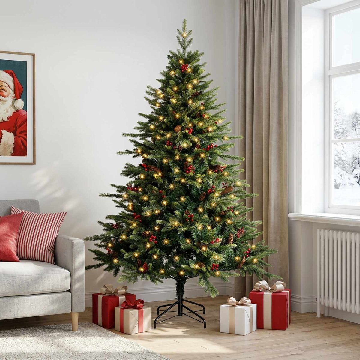 Dirbtinė Sulankstoma Kalėdų Eglutė 120 cm 150 LED Šilta balta