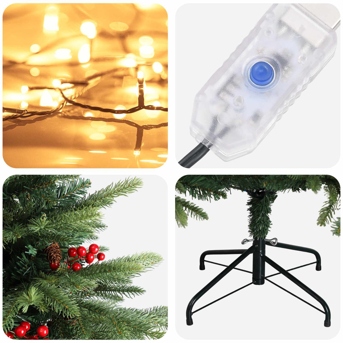 Dirbtinė Sulankstoma Kalėdų Eglutė 150 cm 150 LED Šilta balta