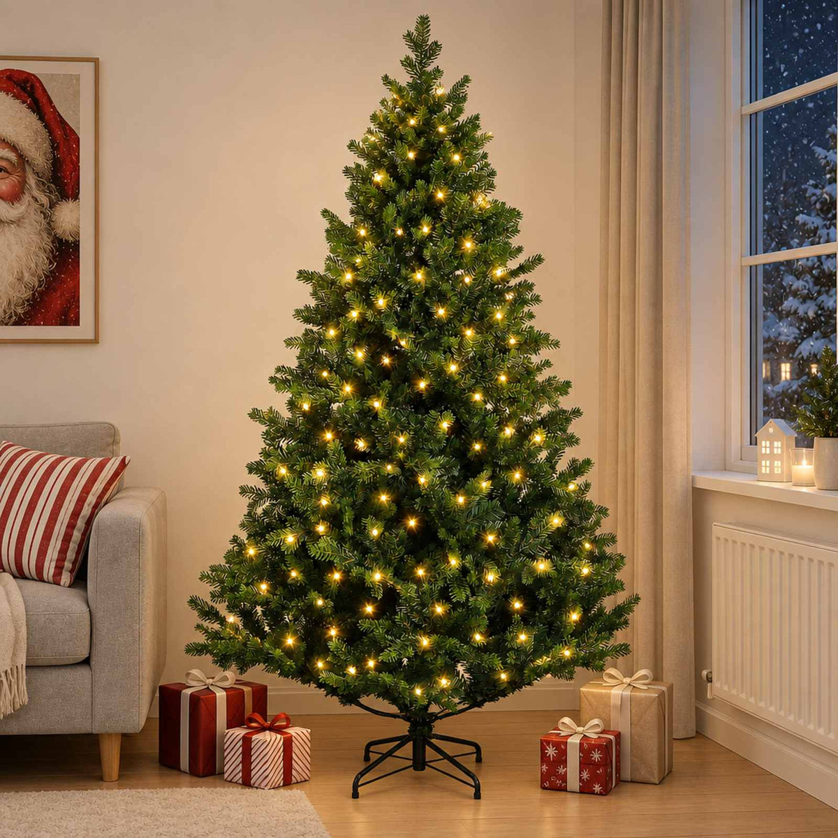 Dirbtinė Sulankstoma Kalėdų Eglutė 180 cm 300 LED Šilta balta