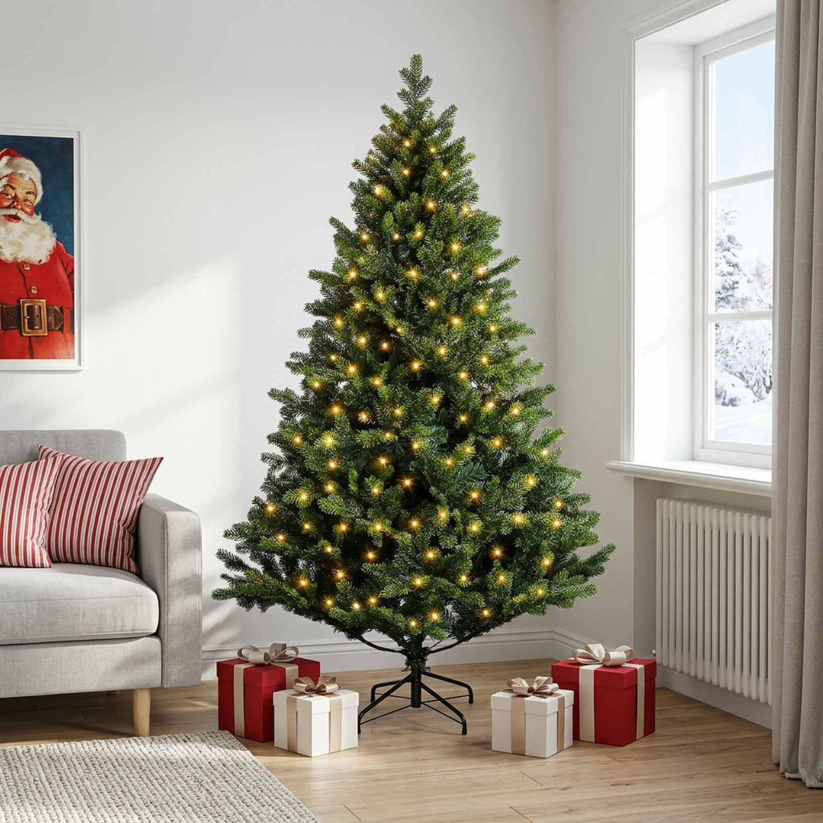 Dirbtinė Sulankstoma Kalėdų Eglutė 240 cm 300 LED Šilta balta