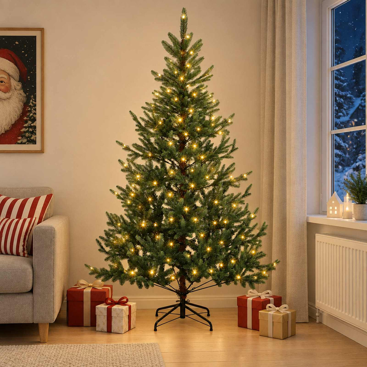 Dirbtinė Sulankstoma Kalėdų Eglutė 150 cm 150 LED Šilta balta