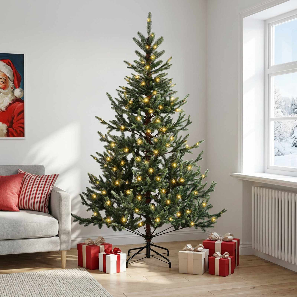 Dirbtinė Sulankstoma Kalėdų Eglutė 150 cm 150 LED Šilta balta