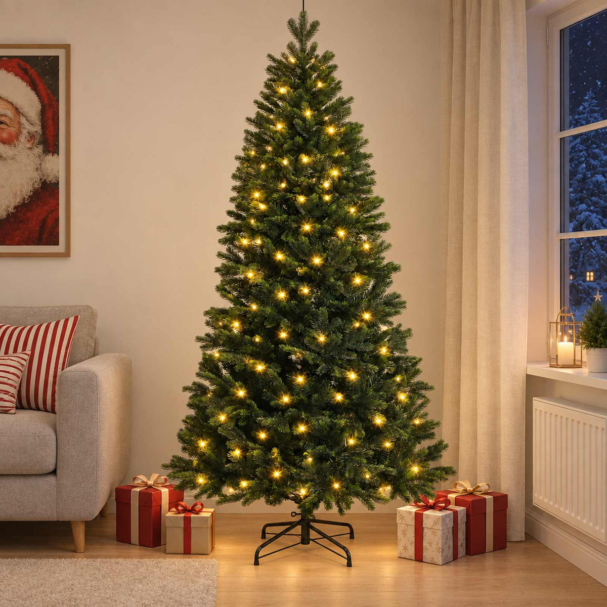 Dirbtinė Sulankstoma Kalėdų Eglutė 150 cm 150 LED Šilta balta