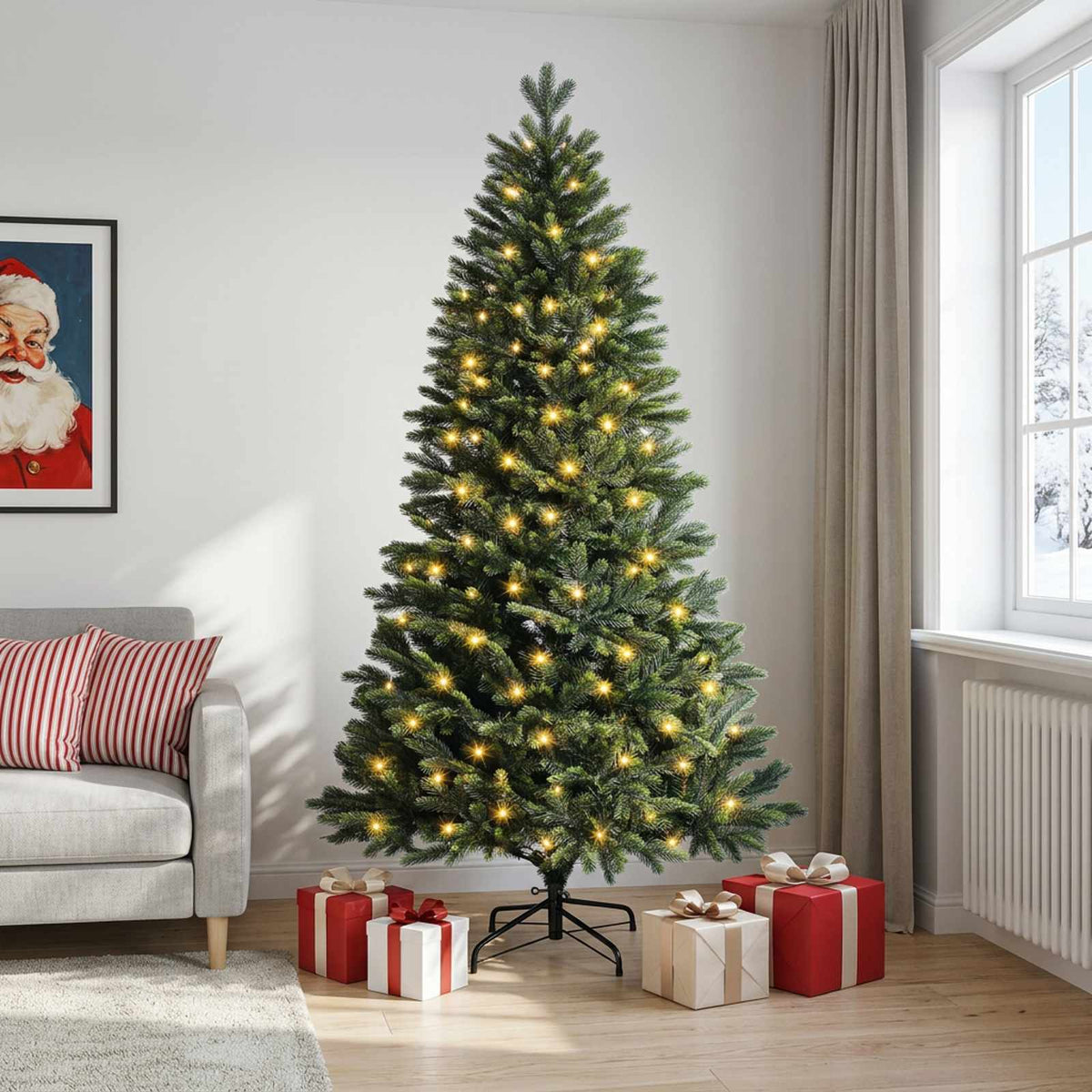 Dirbtinė Sulankstoma Kalėdų Eglutė 240 cm 300 LED Šilta balta