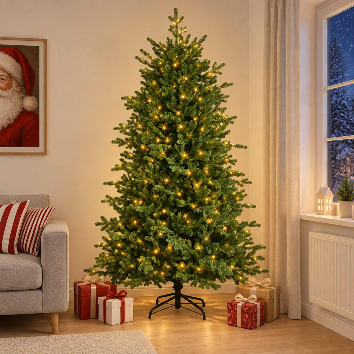 Dirbtinė Sulankstoma Kalėdų Eglutė 120 cm 150 LED Šilta balta