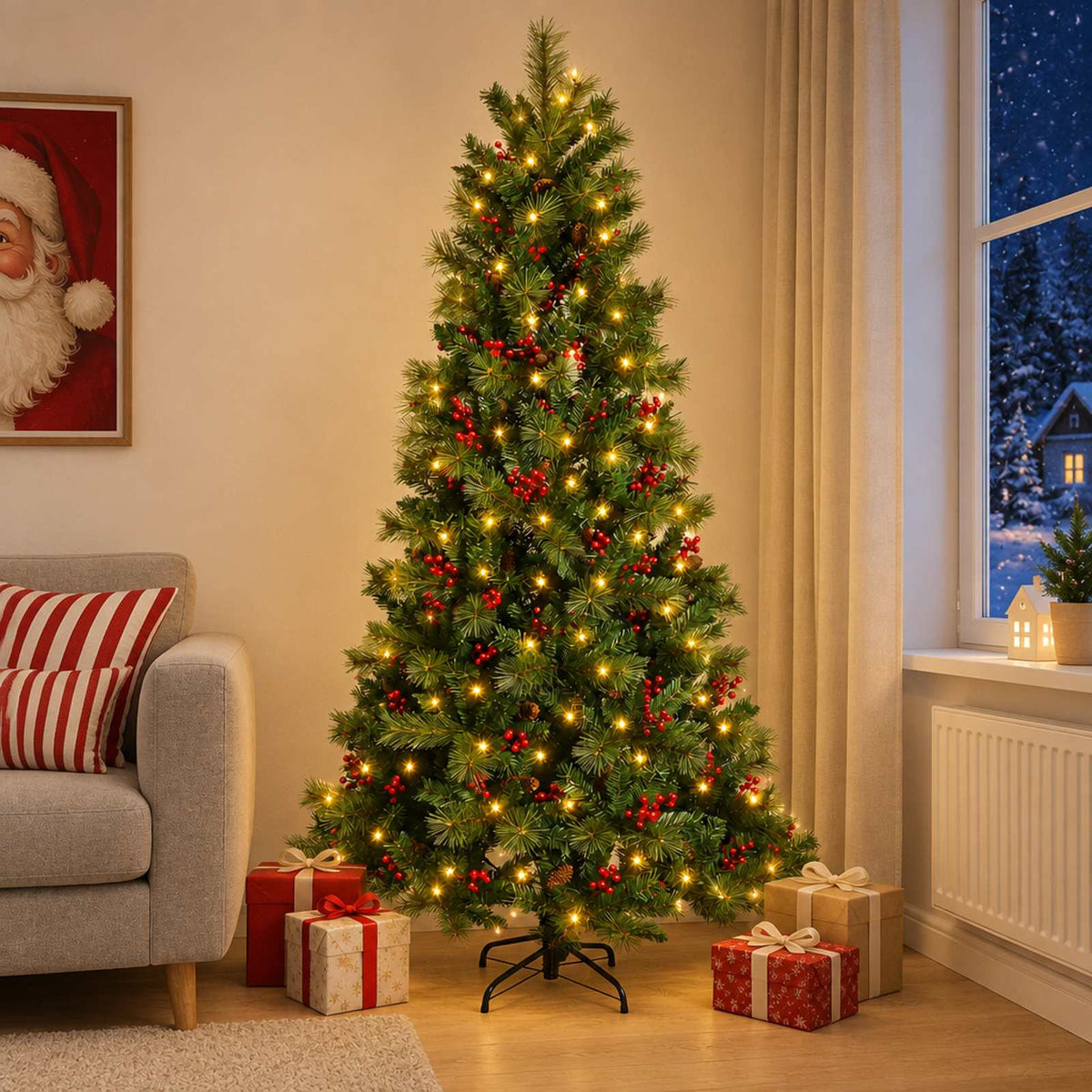 Dirbtinė Sulankstoma Kalėdų Eglutė 210 cm 300 LED Šilta balta