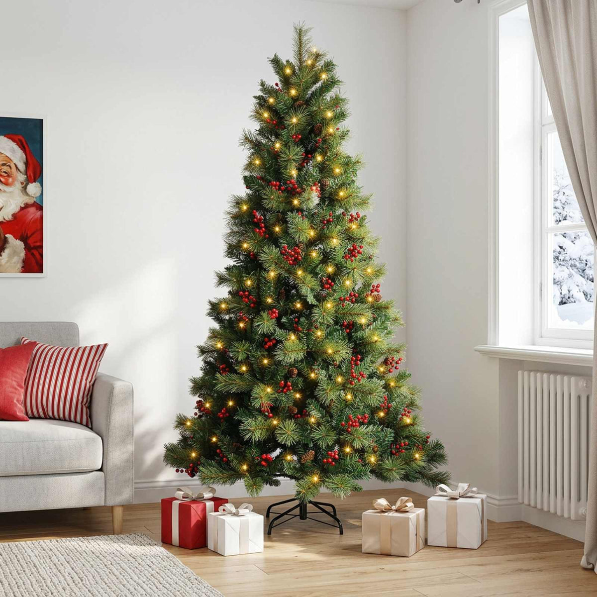 Dirbtinė Sulankstoma Kalėdų Eglutė 180 cm 300 LED Šilta balta