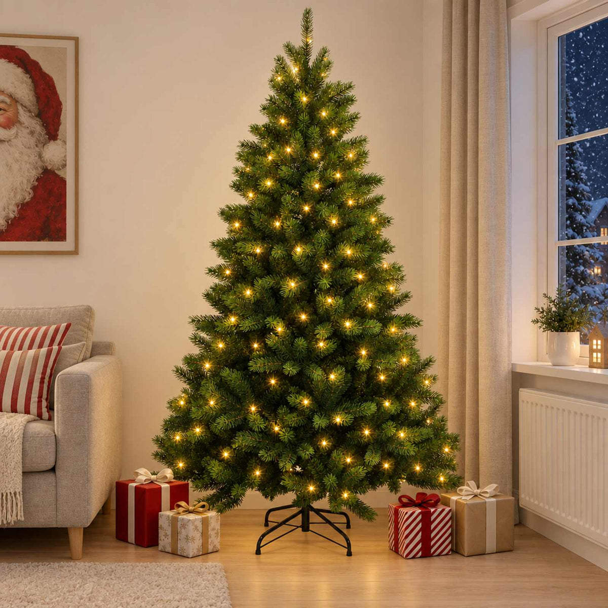 Dirbtinė Sulankstoma Kalėdų Eglutė 180 cm 300 LED Šilta balta