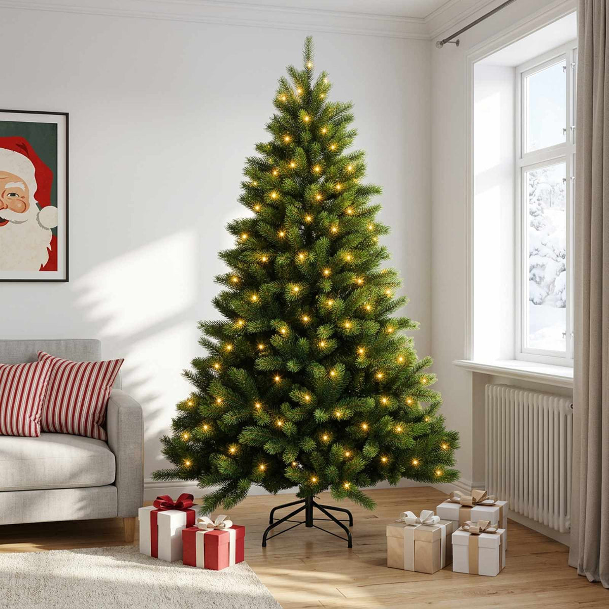 Dirbtinė Sulankstoma Kalėdų Eglutė 180 cm 300 LED Šilta balta