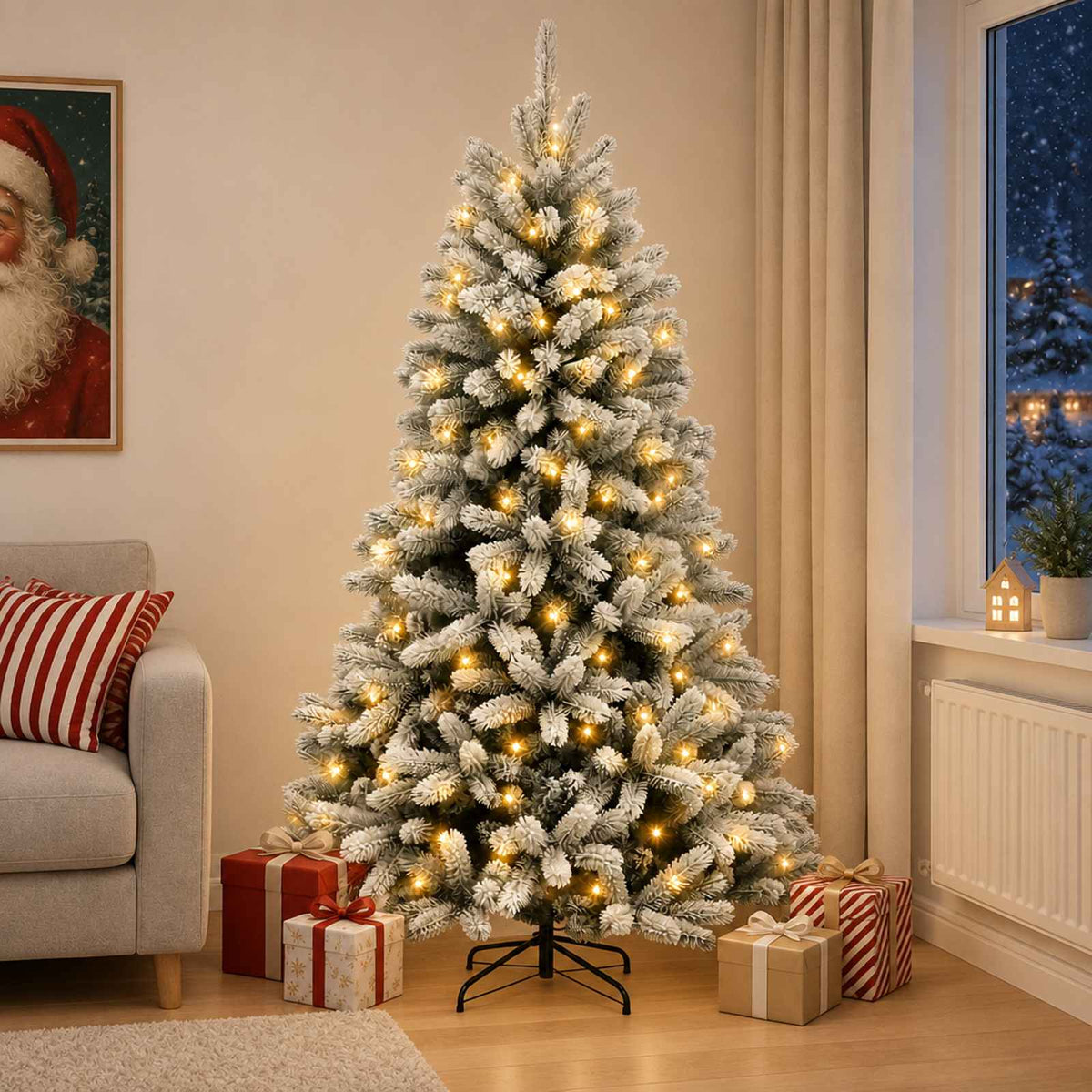 Dirbtinė Sulankstoma Kalėdų Eglutė 240 cm 300 LED Šilta balta