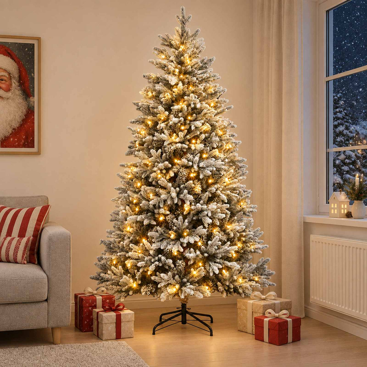 Dirbtinė Sulankstoma Kalėdų Eglutė 240 cm 300 LED Šilta balta
