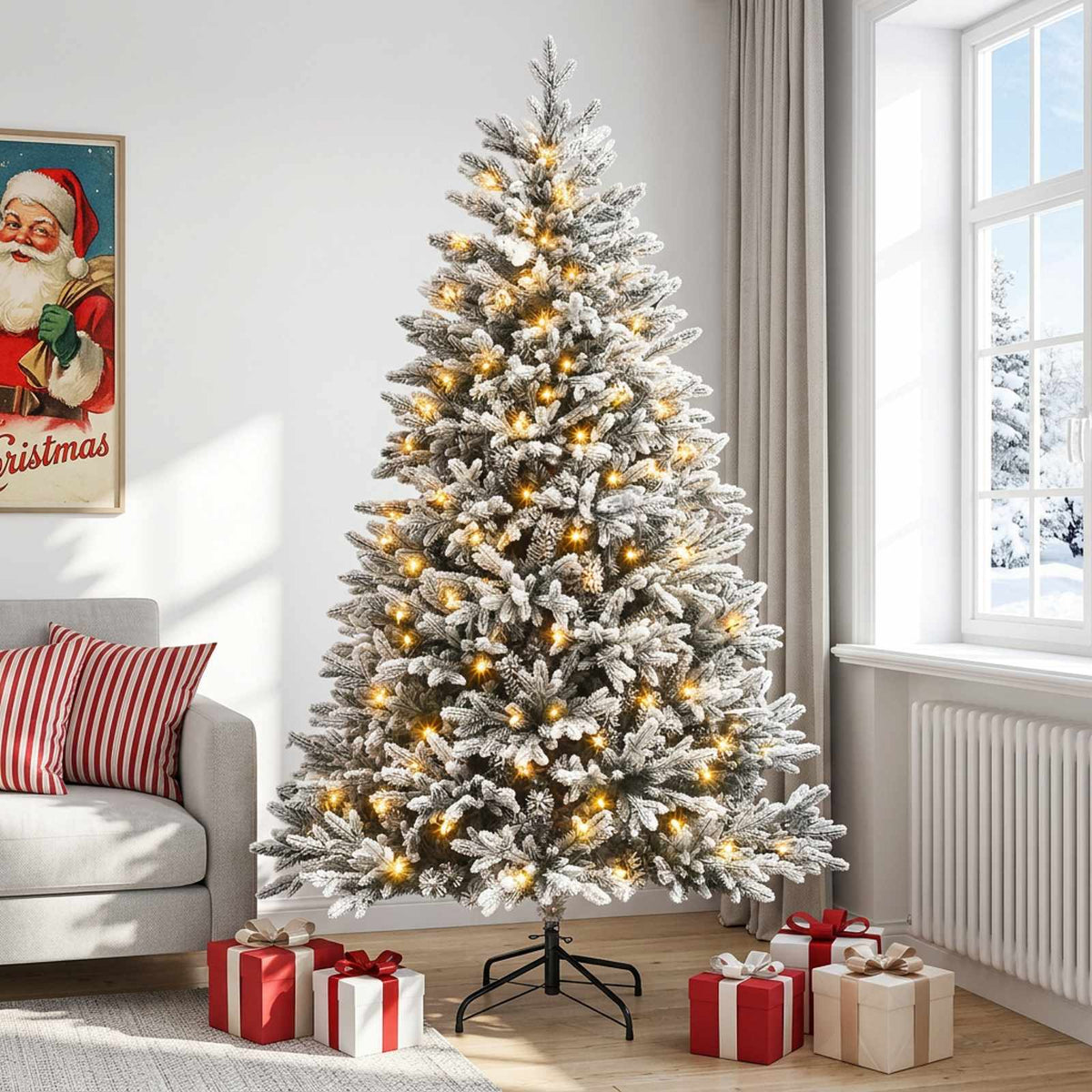 Dirbtinė Sulankstoma Kalėdų Eglutė 240 cm 300 LED Šilta balta