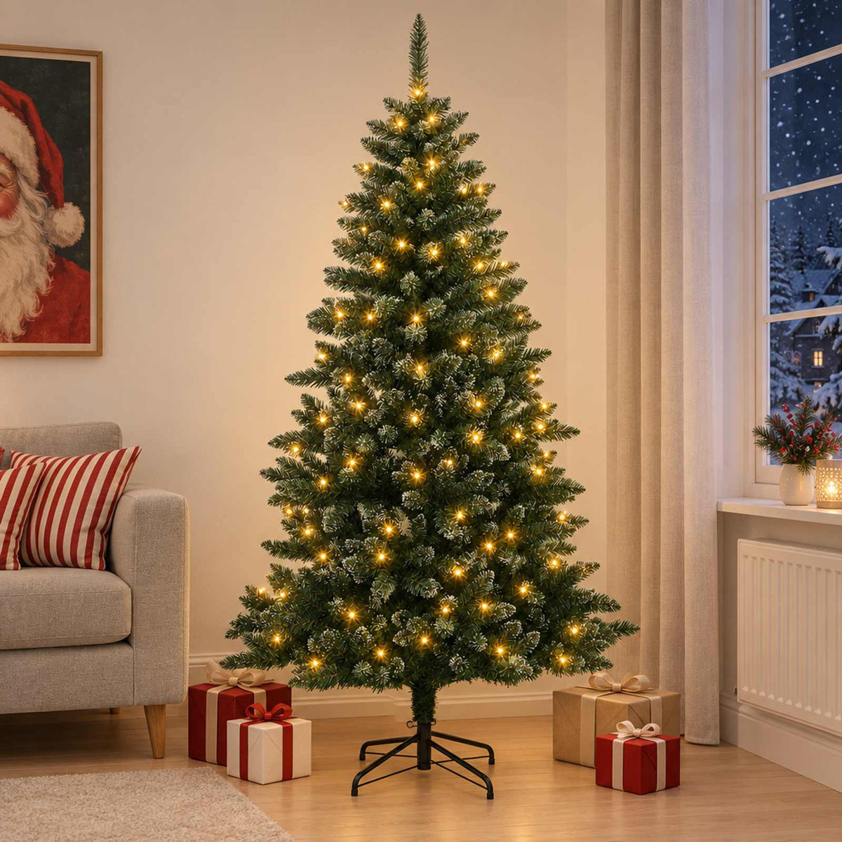 Dirbtinė Sulankstoma Kalėdų Eglutė 180 cm 300 LED Šilta balta