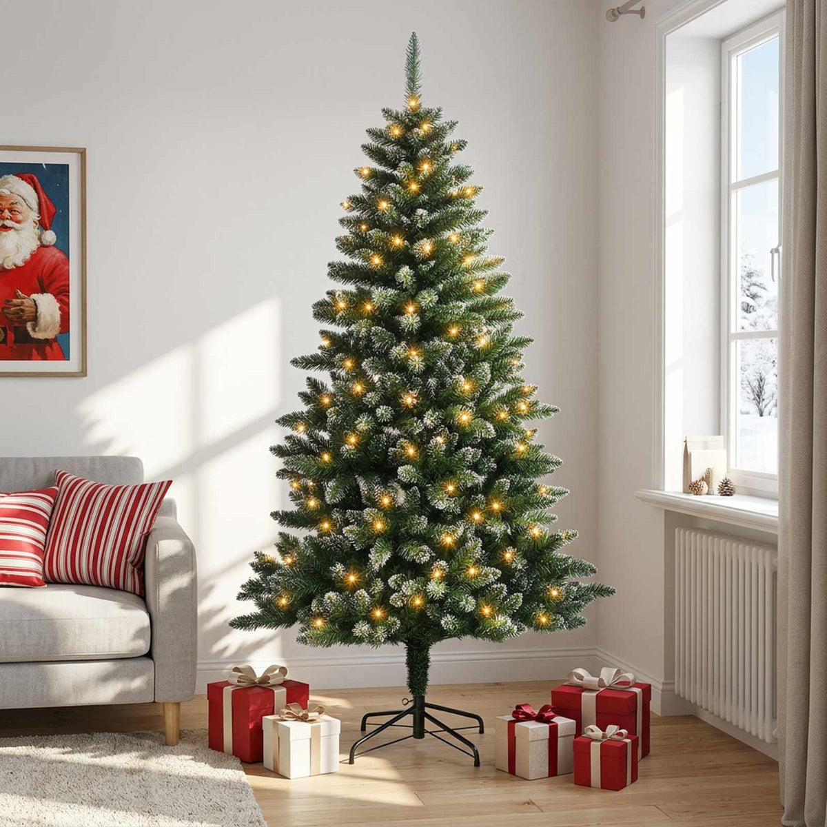 Dirbtinė Sulankstoma Kalėdų Eglutė 180 cm 300 LED Šilta balta