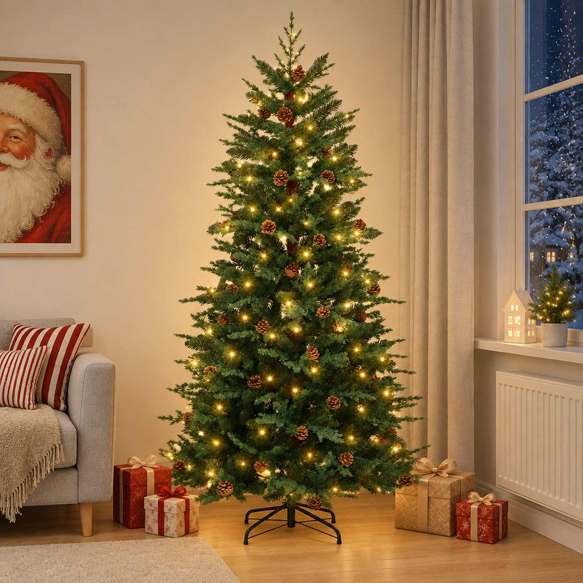 Dirbtinė Sulankstoma Kalėdų Eglutė 120 cm 150 LED Šilta balta