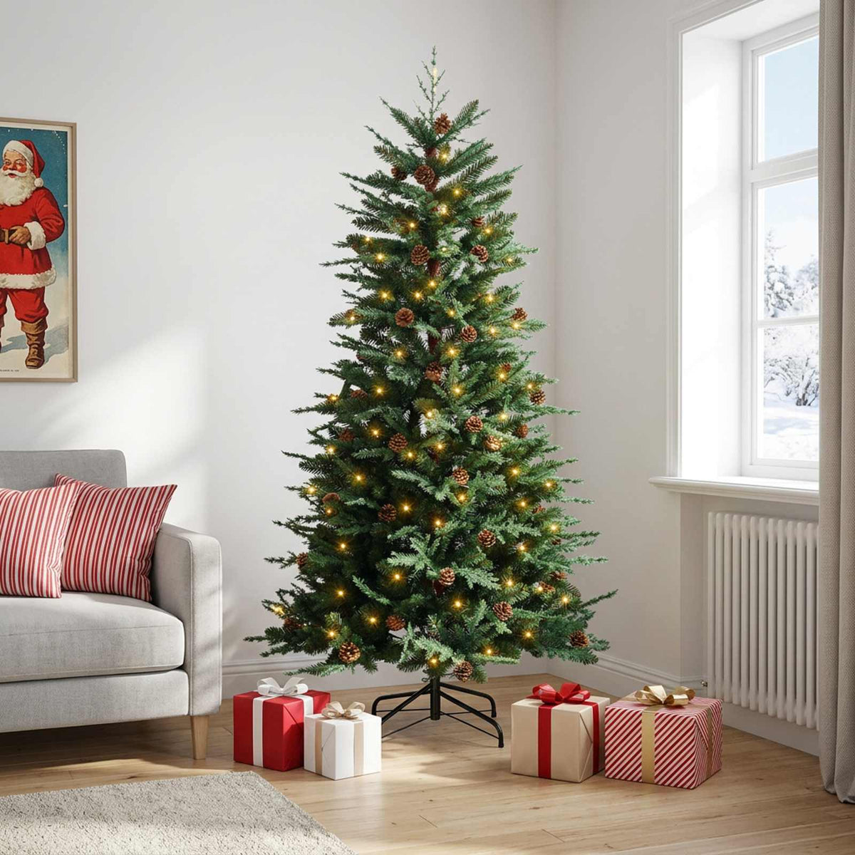 Dirbtinė Sulankstoma Kalėdų Eglutė 180 cm 300 LED Šilta balta