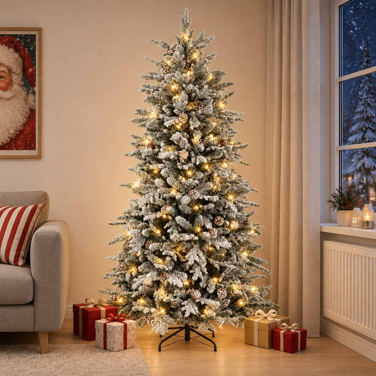 Dirbtinė Sulankstoma Kalėdų Eglutė 210 cm 300 LED Šilta balta